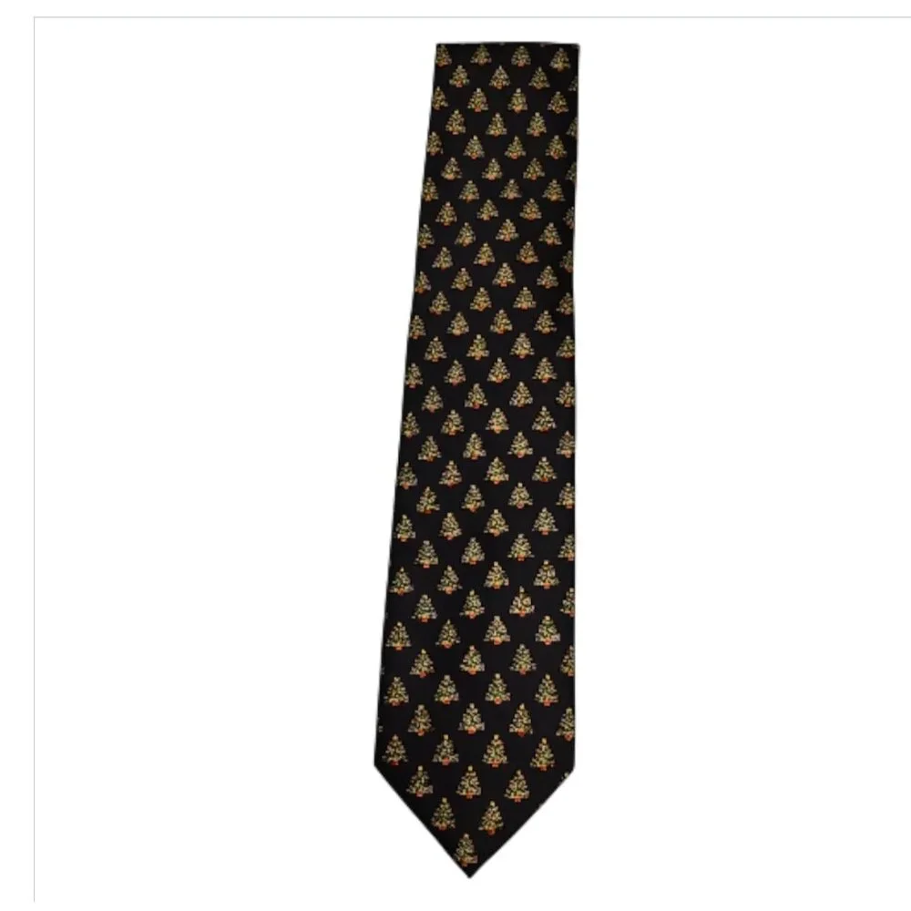 Men’s Holiday Dress Tie Christmas Tree Pattern Classic Black - Picture 2 of 3